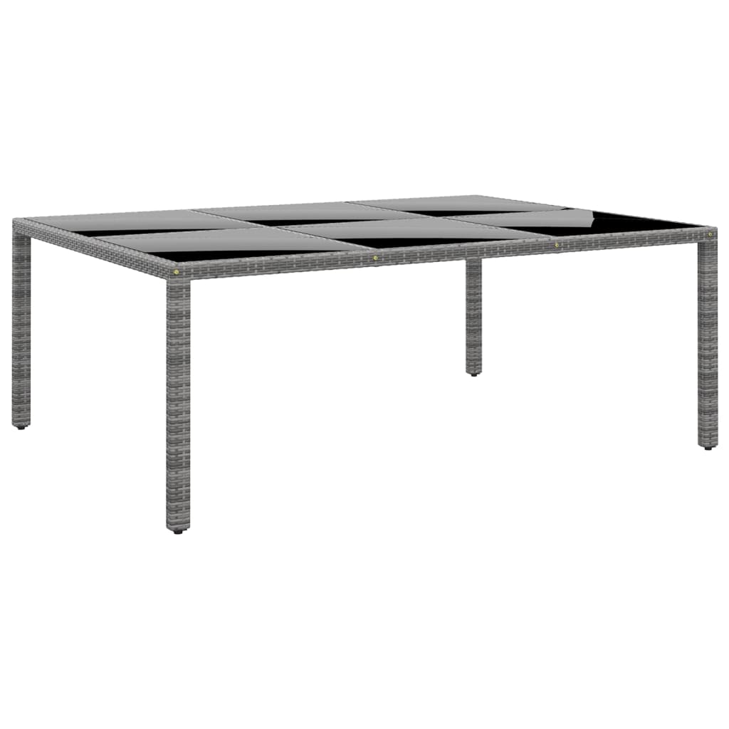 NNEVL Garden Table 200x150x75 cm Tempered Glass and Poly Rattan Grey-0