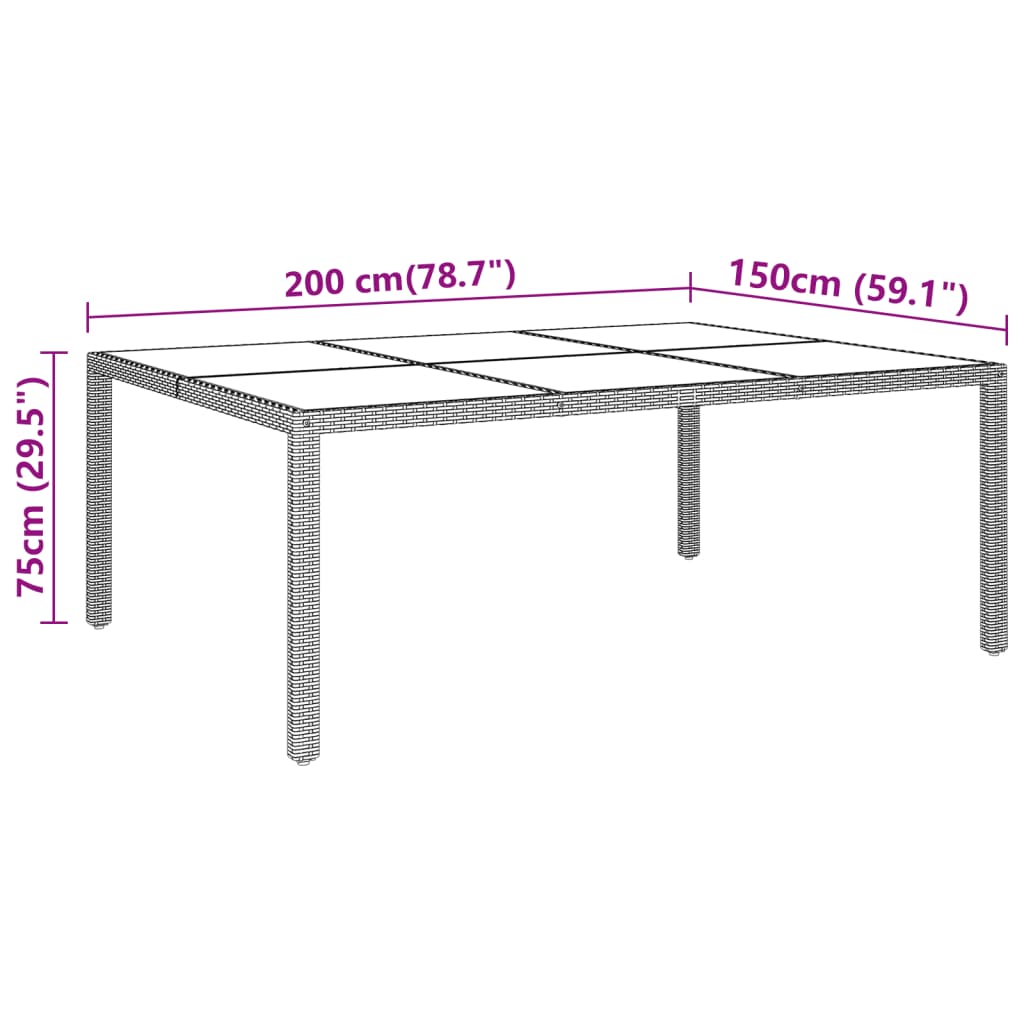 NNEVL Garden Table 200x150x75 cm Tempered Glass and Poly Rattan Grey-4