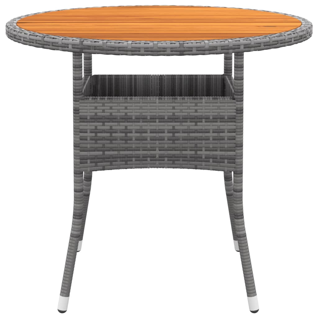 NNEVL Garden Table Ø80x75 cm Acacia Wood and Poly Rattan Grey-1