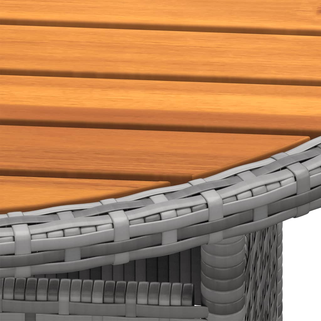 NNEVL Garden Table Ø80x75 cm Acacia Wood and Poly Rattan Grey-2