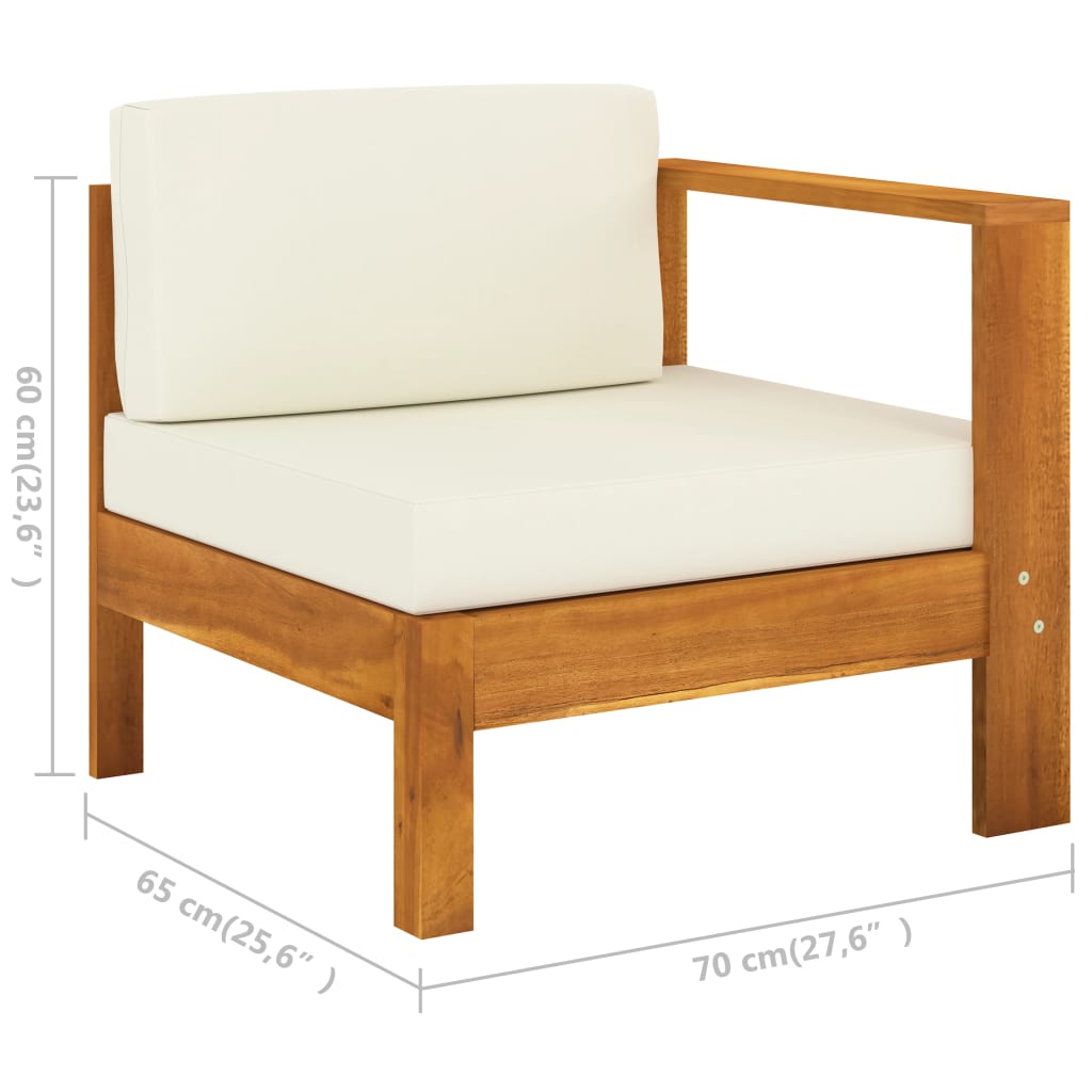 NNEVL Middle Sofa with 1 Armrest Cream White Solid Acacia Wood-4