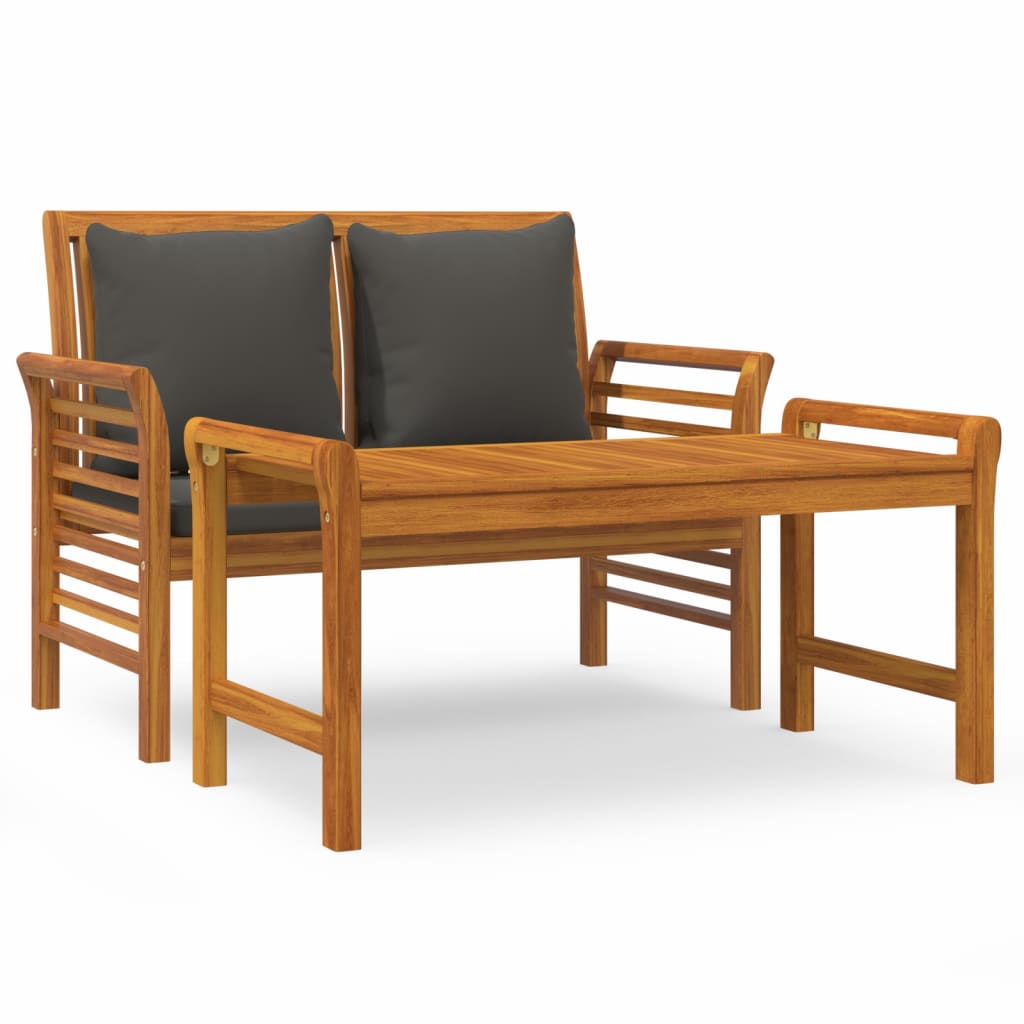 NNEVL 2 Piece Garden Lounge Set with Dark Grey Cushions Solid Wood-1