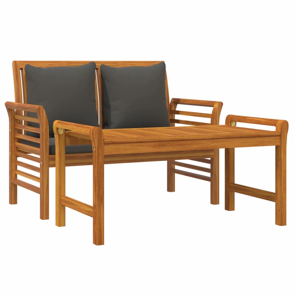 NNEVL 2 Piece Garden Lounge Set with Dark Grey Cushions Solid Wood-2