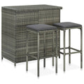 NNEVL 3 Piece Bar Set Poly Rattan Grey-0