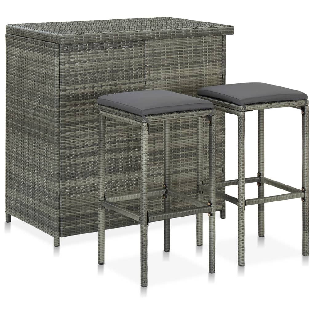 NNEVL 3 Piece Bar Set Poly Rattan Grey-0