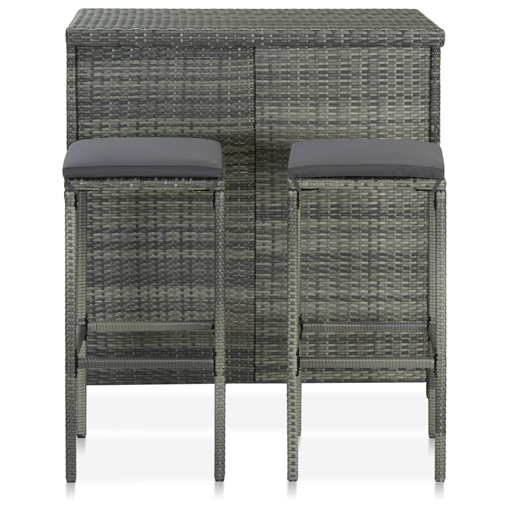 NNEVL 3 Piece Bar Set Poly Rattan Grey-1