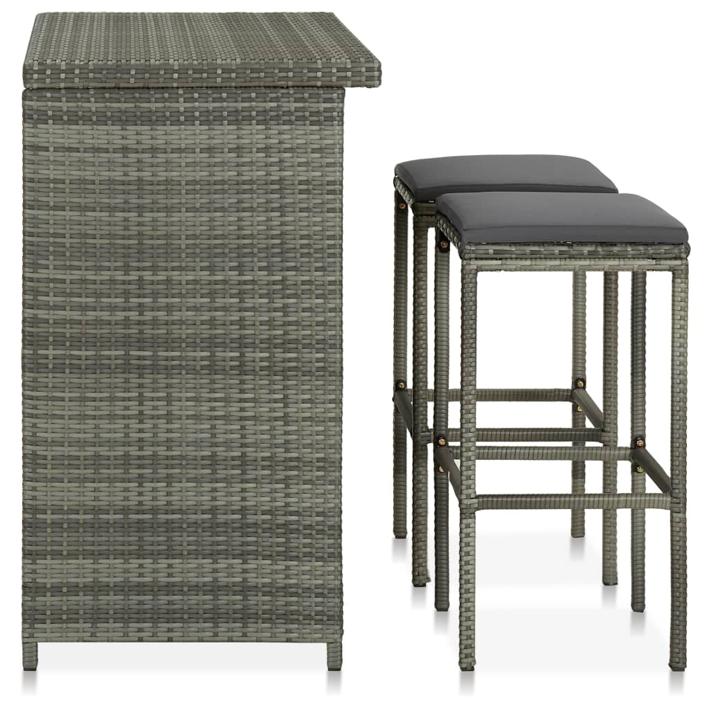 NNEVL 3 Piece Bar Set Poly Rattan Grey-2