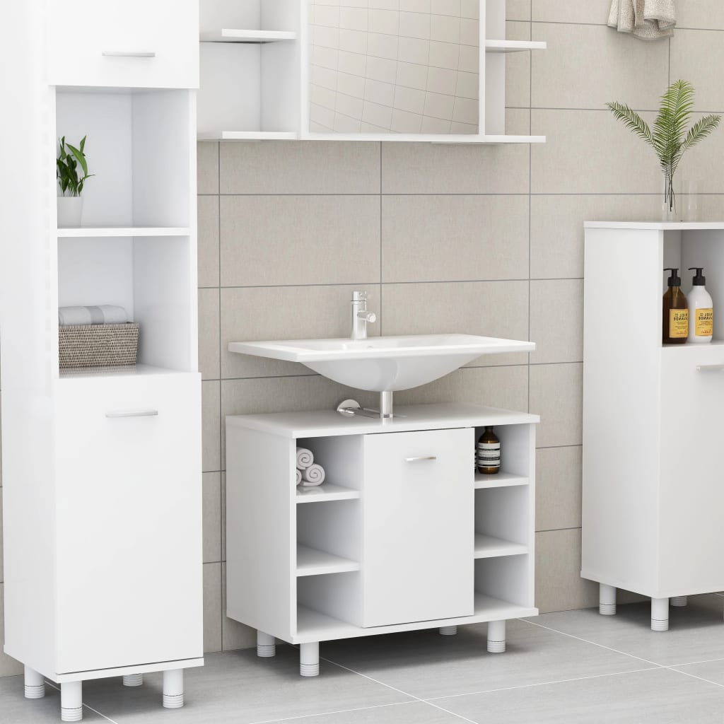 NNEVL 3 Piece Bathroom Furniture Set White Chipboard-4