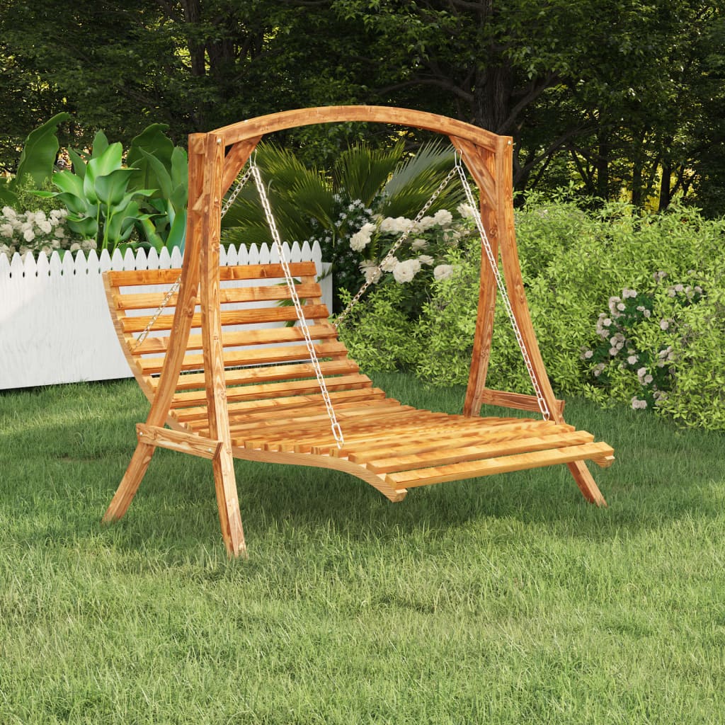 NNEVL Swing Bed Solid Bent Wood with Teak Finish 143x120x65 cm-0
