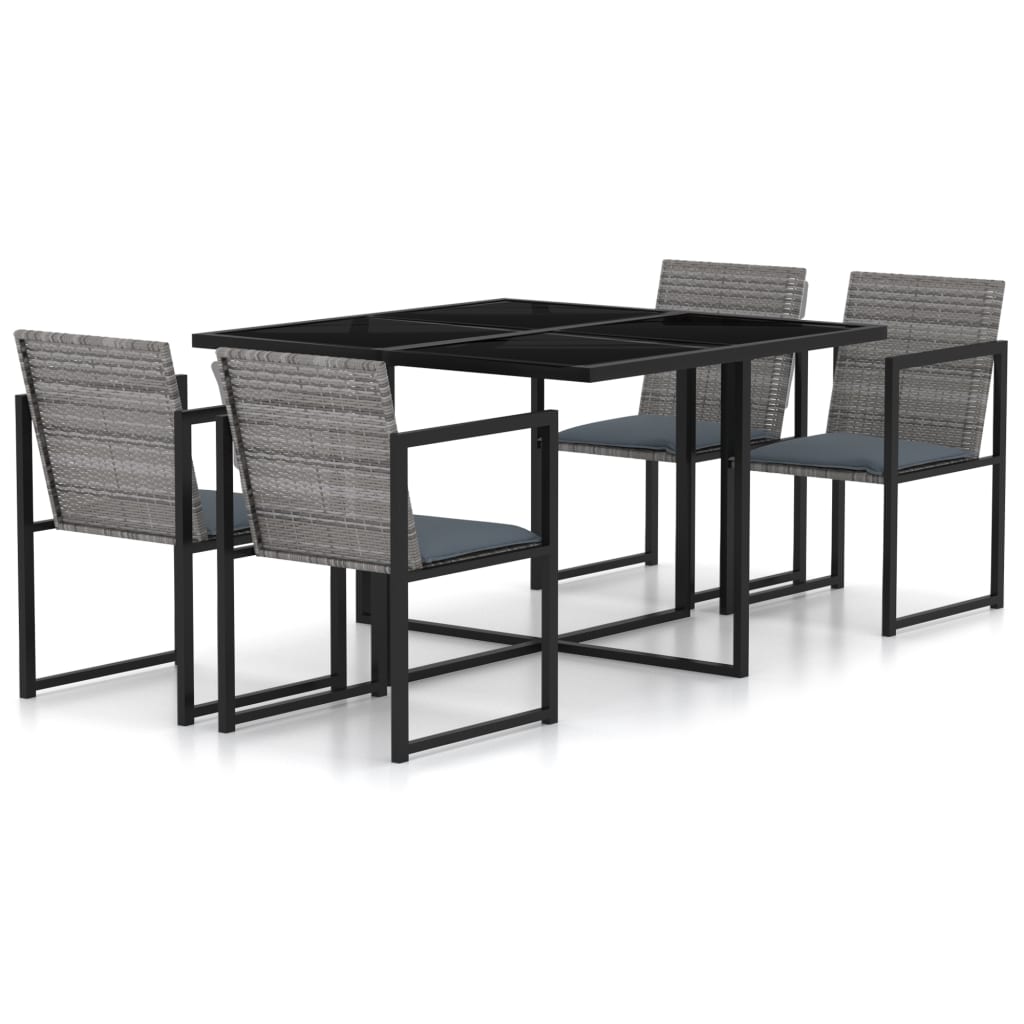 NNEVL 5 Piece Outdoor Dining Set with Cushions Poly Rattan Grey-0