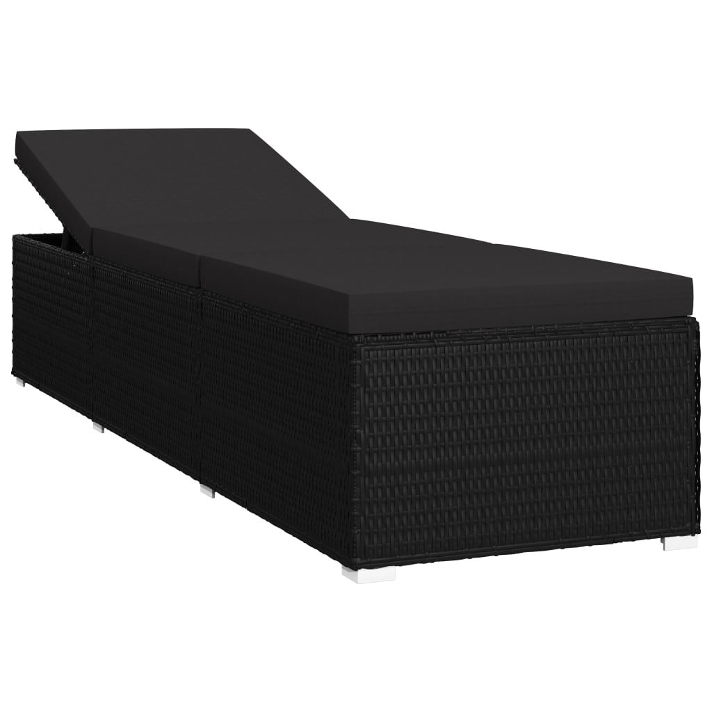 NNEVL 3 Piece Garden Sun Loungers with Tea Table Poly Rattan Black-3