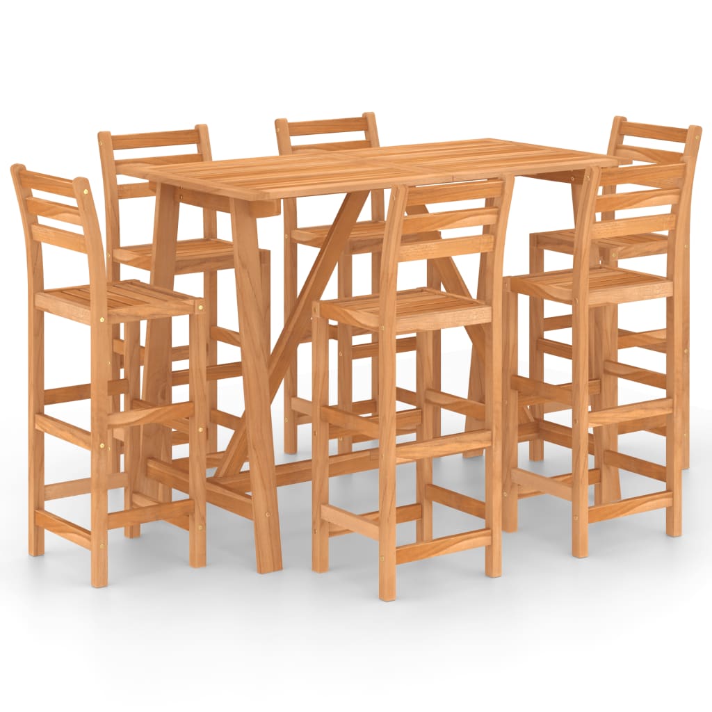 NNEVL 7 Piece Outdoor Bar Set Solid Acacia Wood-1