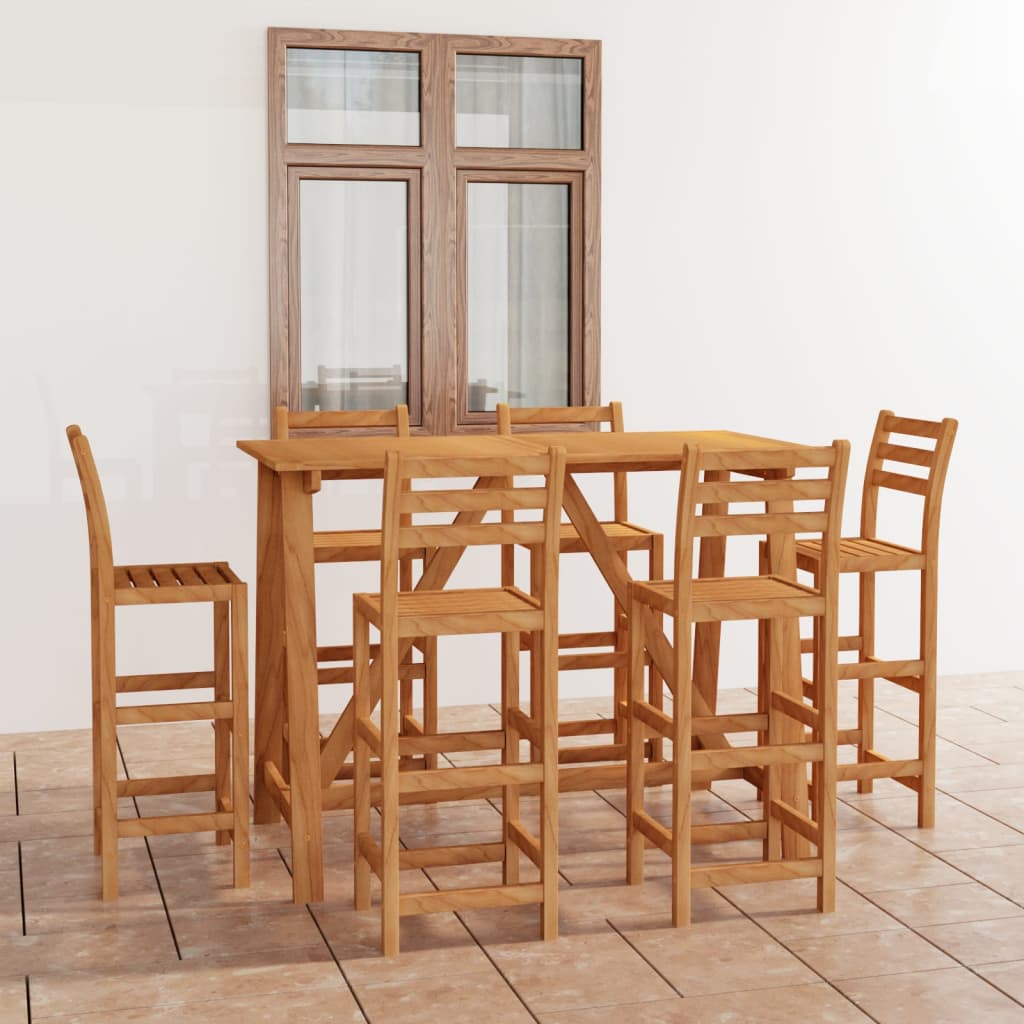 NNEVL 7 Piece Outdoor Bar Set Solid Acacia Wood-0