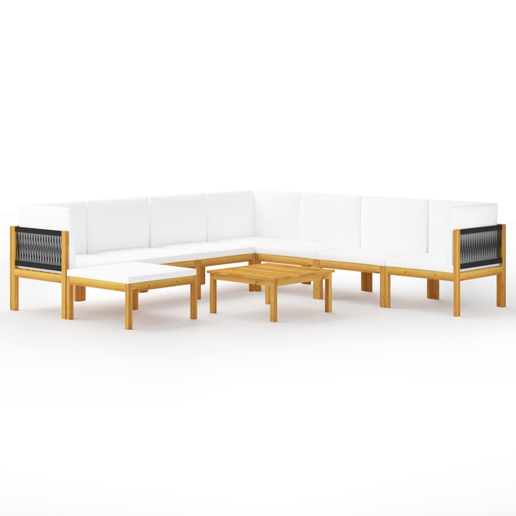 NNEVL 9 Piece Garden Lounge Set with Cushions Cream Solid Acacia Wood-1