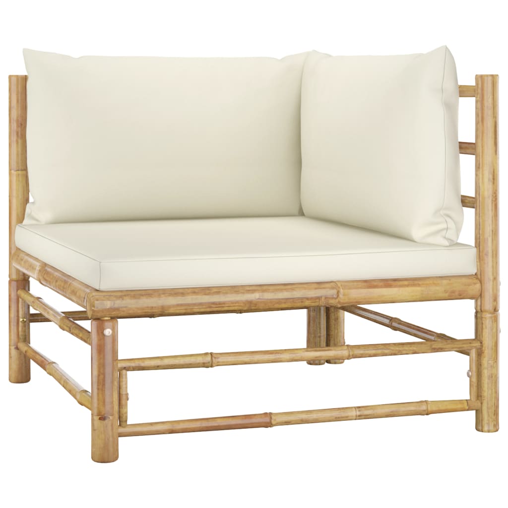 NNEVL 5 Piece Garden Lounge Set with Cream White Cushions Bamboo