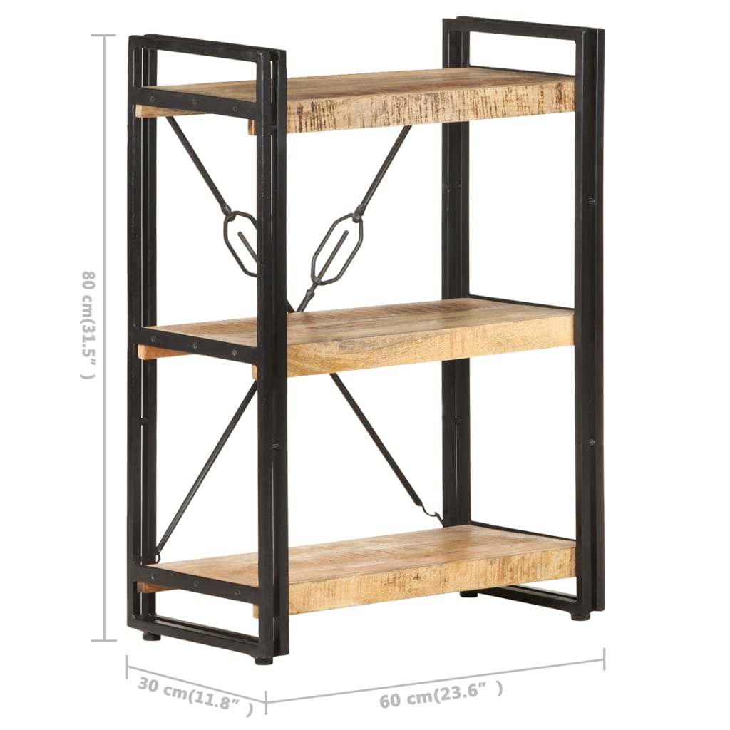 NNEVL 3-Tier Bookcase 60x30x80 cm Solid Mango Wood-4