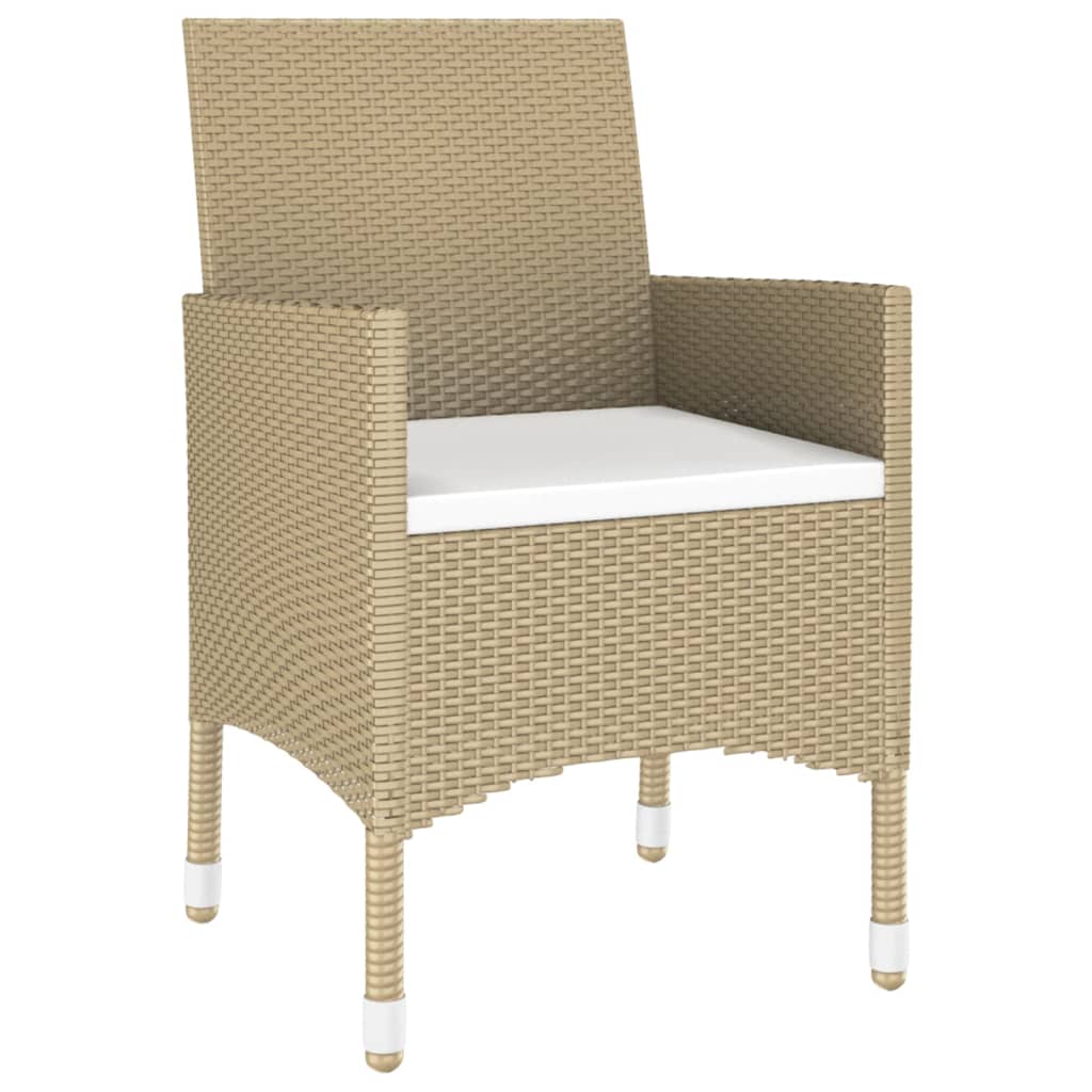 NNEVL 5 Piece Garden Dining Set Poly Rattan and Tempered Glass Beige-2