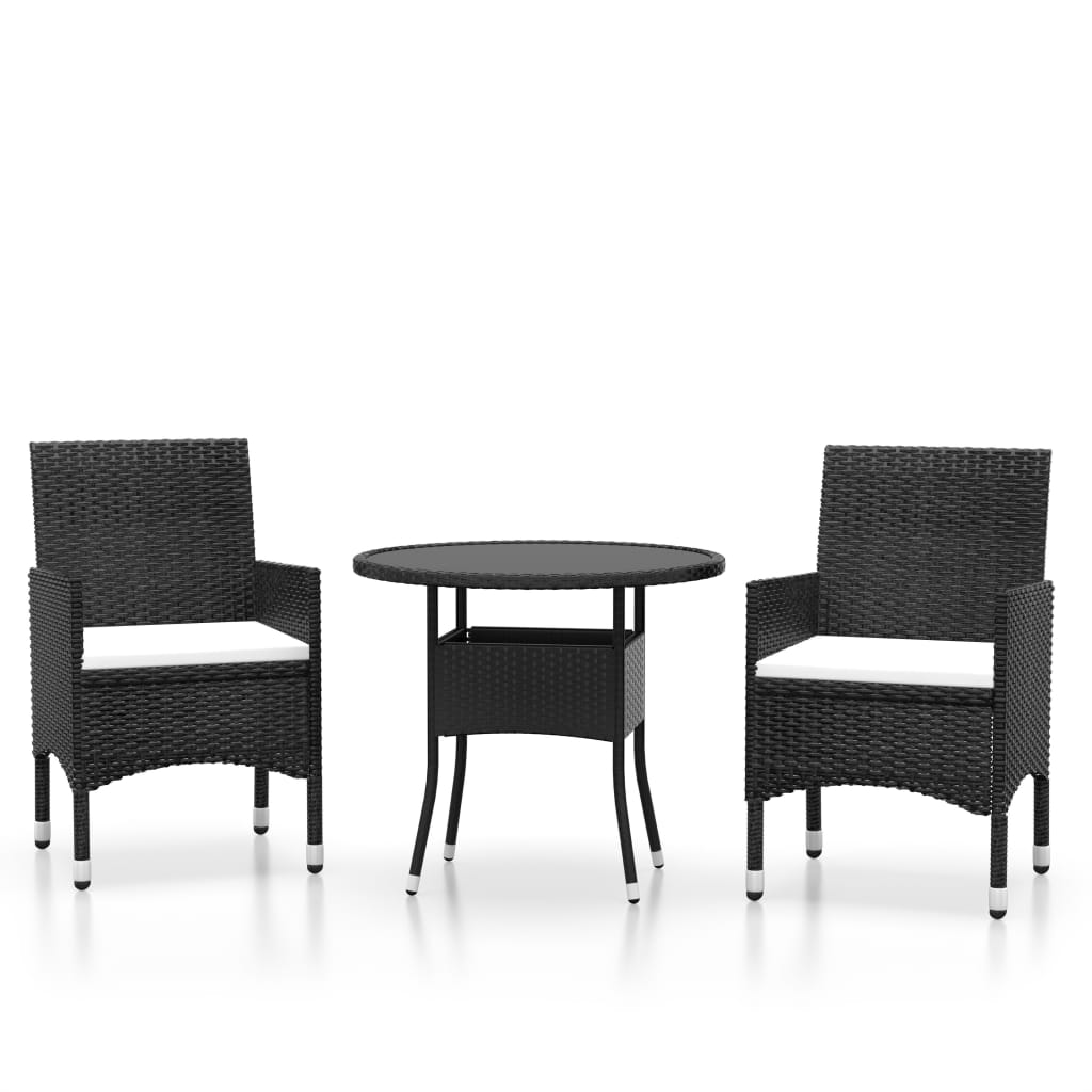 NNEVL 3 Piece Garden Dining Set Poly Rattan Black-1