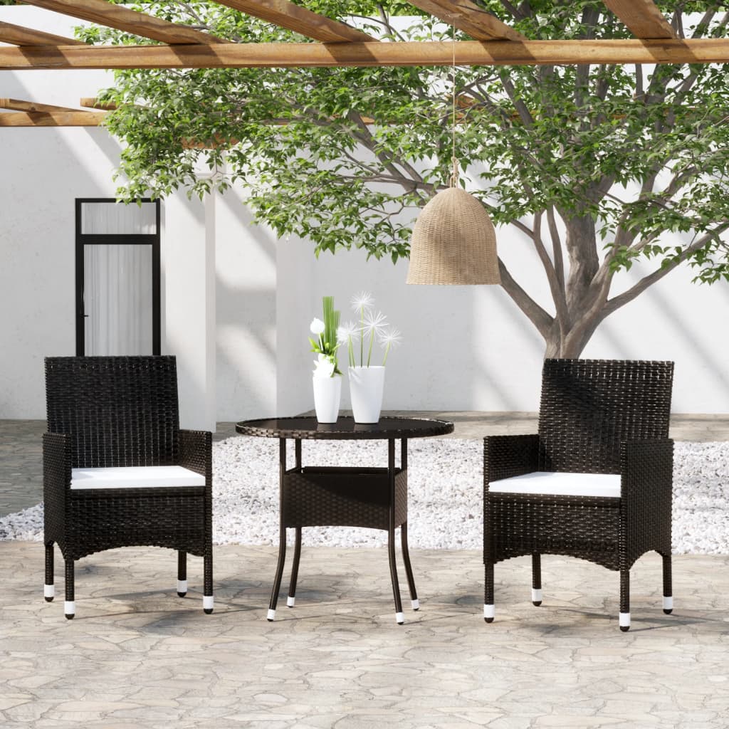 NNEVL 3 Piece Garden Dining Set Poly Rattan Black-0