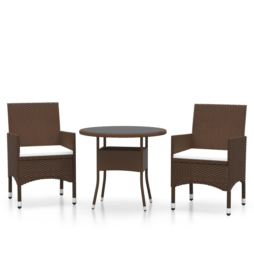 NNEVL 3 Piece Garden Dining Set Poly Rattan Brown-1