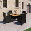 NNEVL 5 Piece Garden Dining Set Poly Rattan and Acacia Wood Black-0
