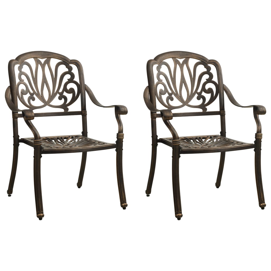 NNEVL Garden Chairs 2 pcs Cast Aluminium Bronze-0