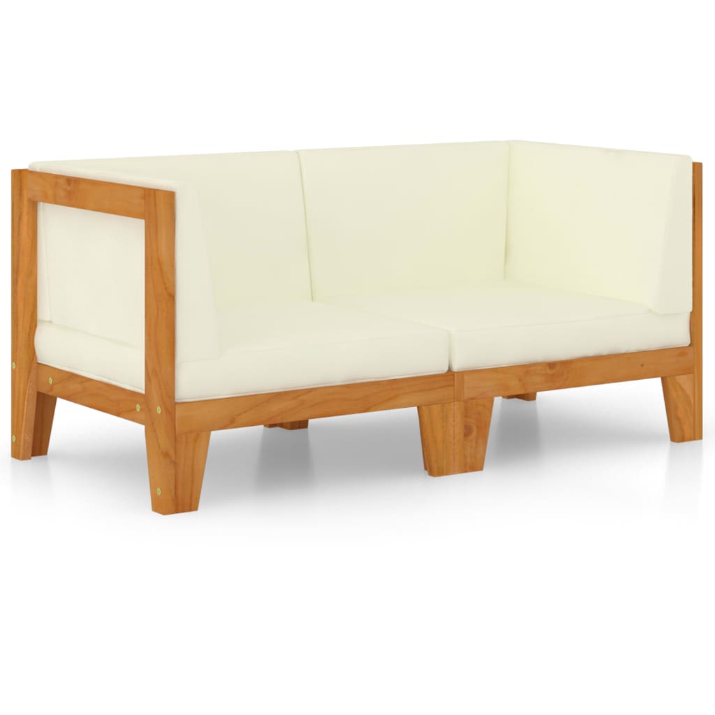 NNEVL 2-Seater Sofa with Cream White Cushions Solid Acacia Wood
