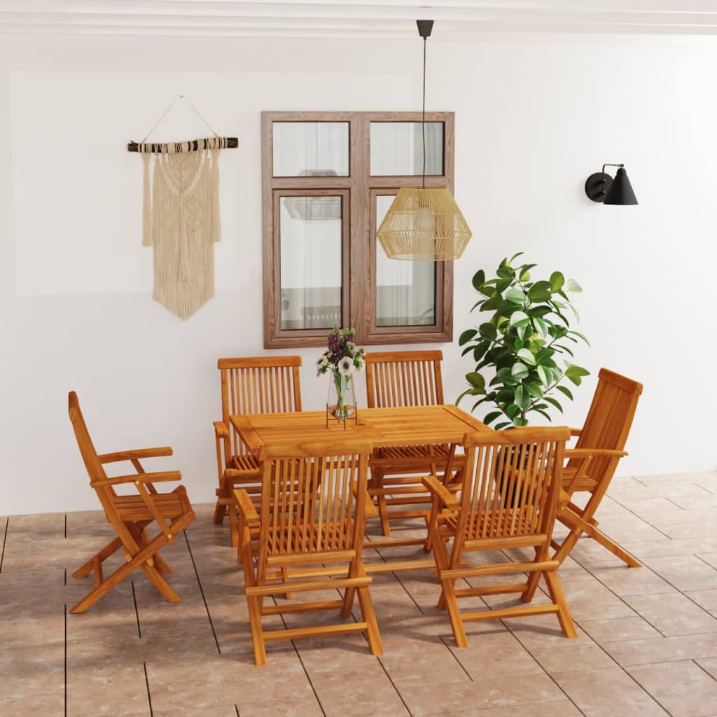 NNEVL 7 Piece Garden Dining Set Solid Teak Wood-0