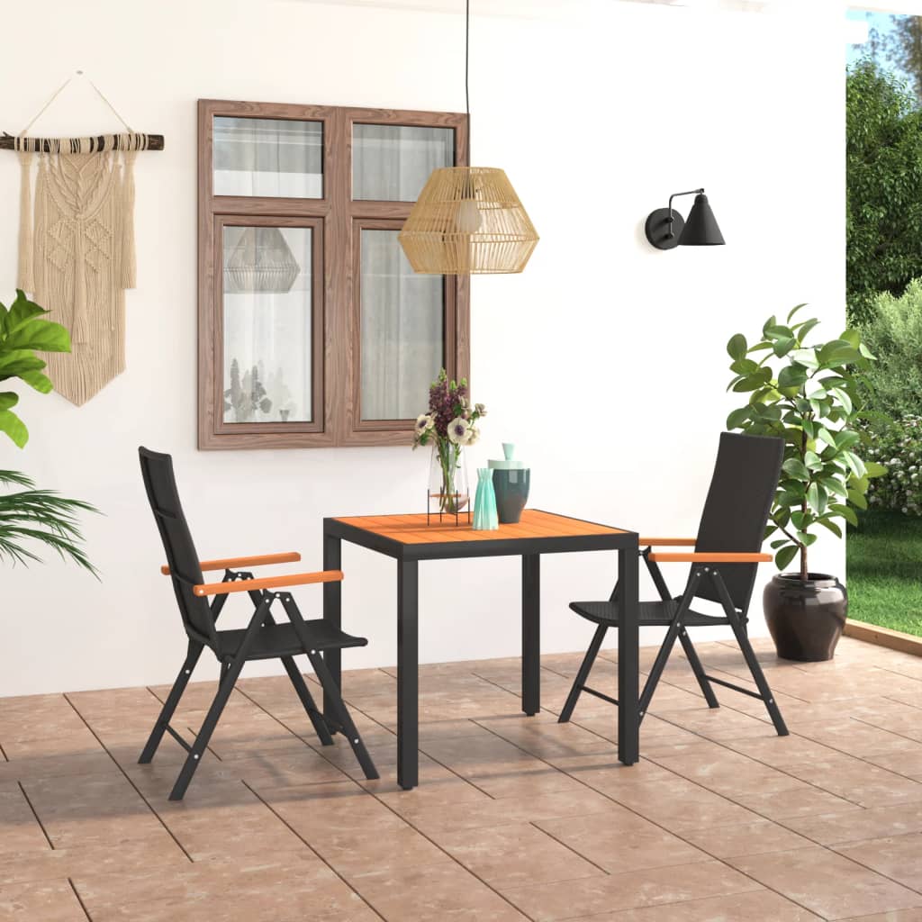 NNEVL 3 Piece Garden Dining Set Black and Brown-0