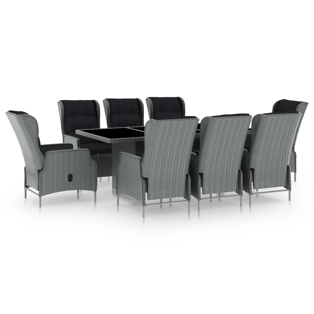 NNEVL 9 Piece Outdoor Dining Set with Cushions Poly Rattan Light Grey-1