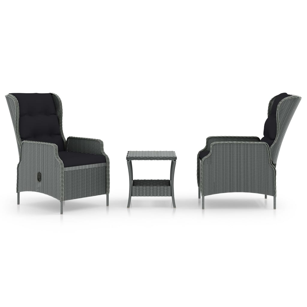 NNEVL 3 Piece Garden Lounge Set with Cushions Poly Rattan Light Grey-1
