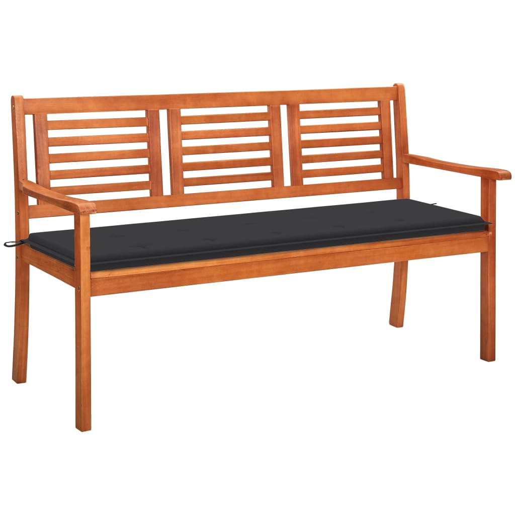 NNEVL 3-Seater Garden Bench with Cushion 150 cm Solid Eucalyptus Wood-0