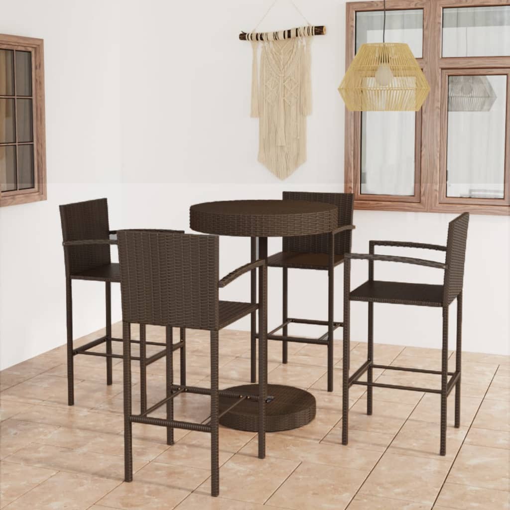 NNEVL 5 Piece Garden Bar Set Poly Rattan Brown-0