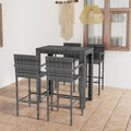 NNEVL 5 Piece Outdoor Bar Set with Armrest Poly Rattan Grey