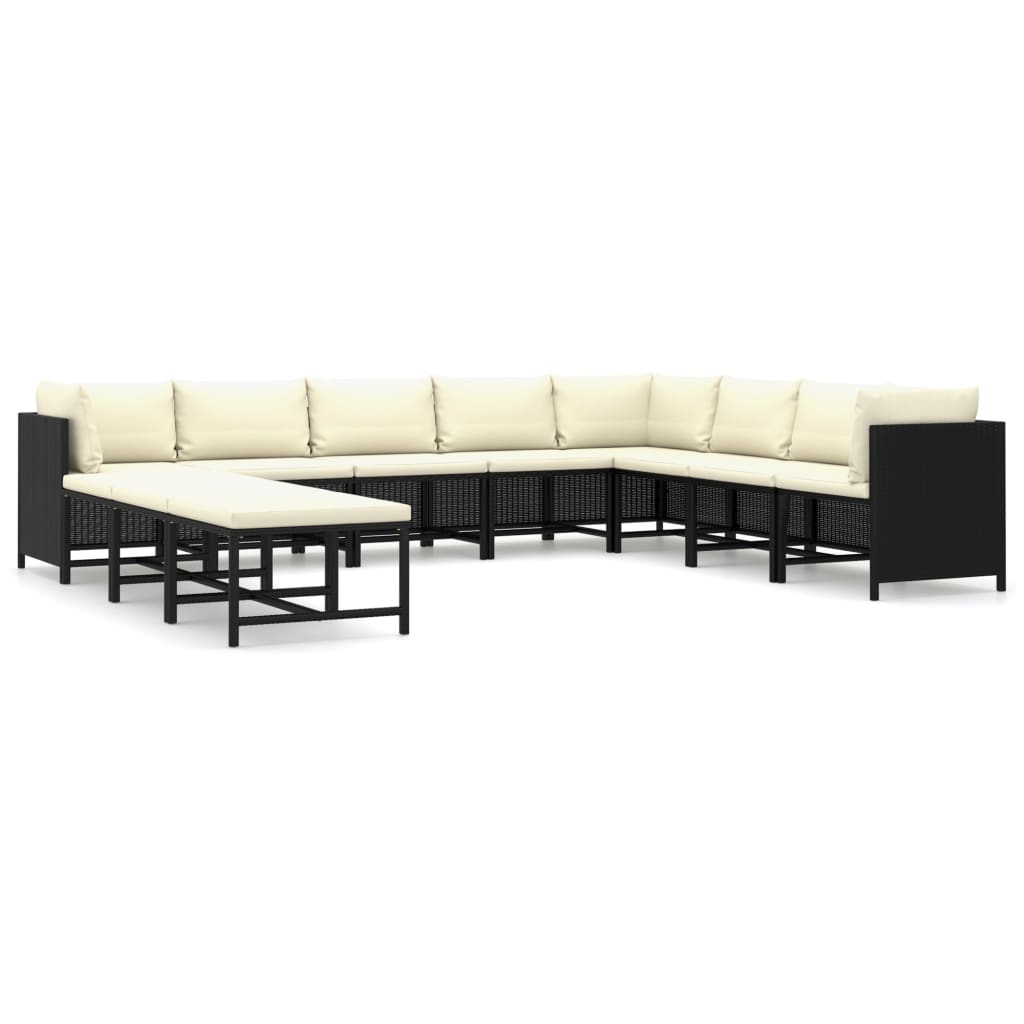NNEVL 11 Piece Garden Lounge Set with Cushions Poly Rattan Black-1