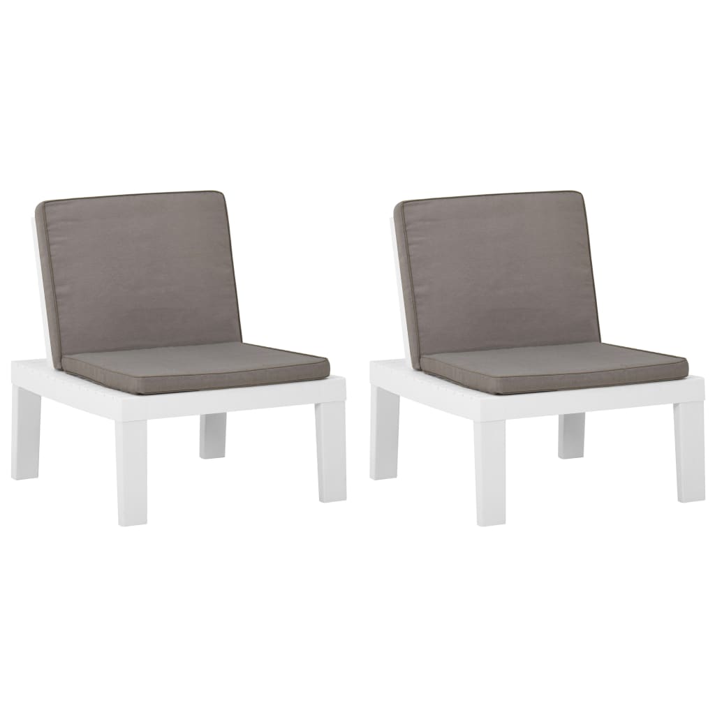 NNEVL Garden Lounge Chairs with Cushions 2 pcs Plastic White-1
