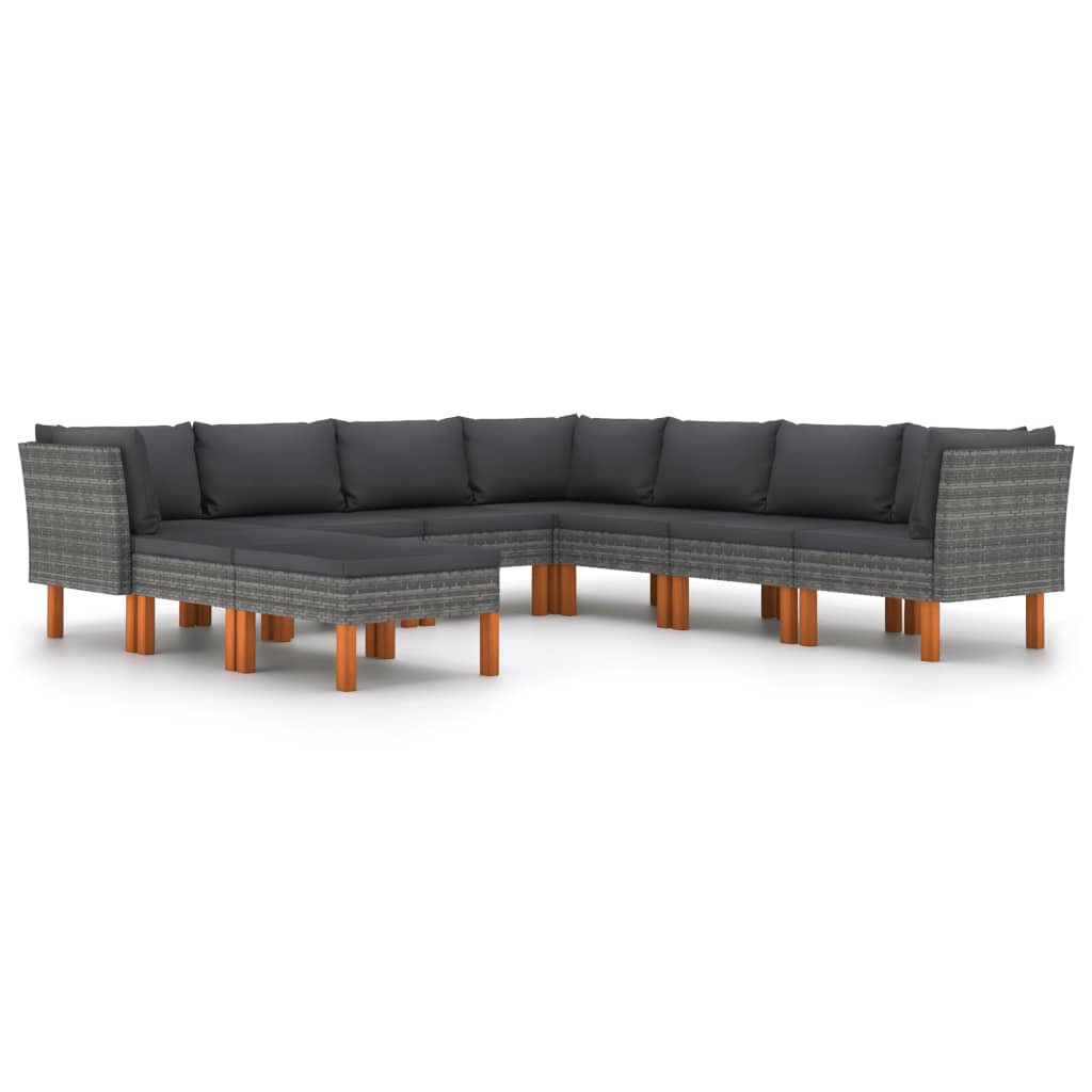 NNEVL 9 Piece Garden Lounge Set with Cushions Poly Rattan Grey-1