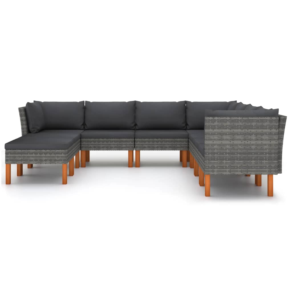 NNEVL 9 Piece Garden Lounge Set with Cushions Poly Rattan Grey-2