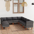 NNEVL 9 Piece Garden Lounge Set with Cushions Poly Rattan Grey-0