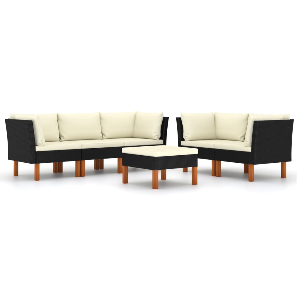 NNEVL 6 Piece Garden Lounge Set with Cushions Poly Rattan Black-1
