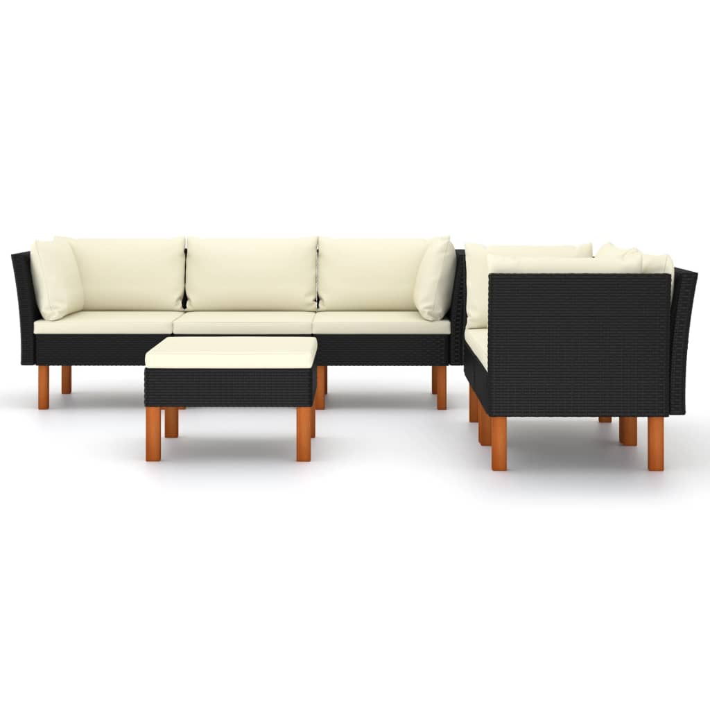 NNEVL 6 Piece Garden Lounge Set with Cushions Poly Rattan Black-2