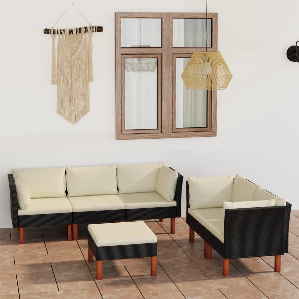NNEVL 6 Piece Garden Lounge Set with Cushions Poly Rattan Black-0