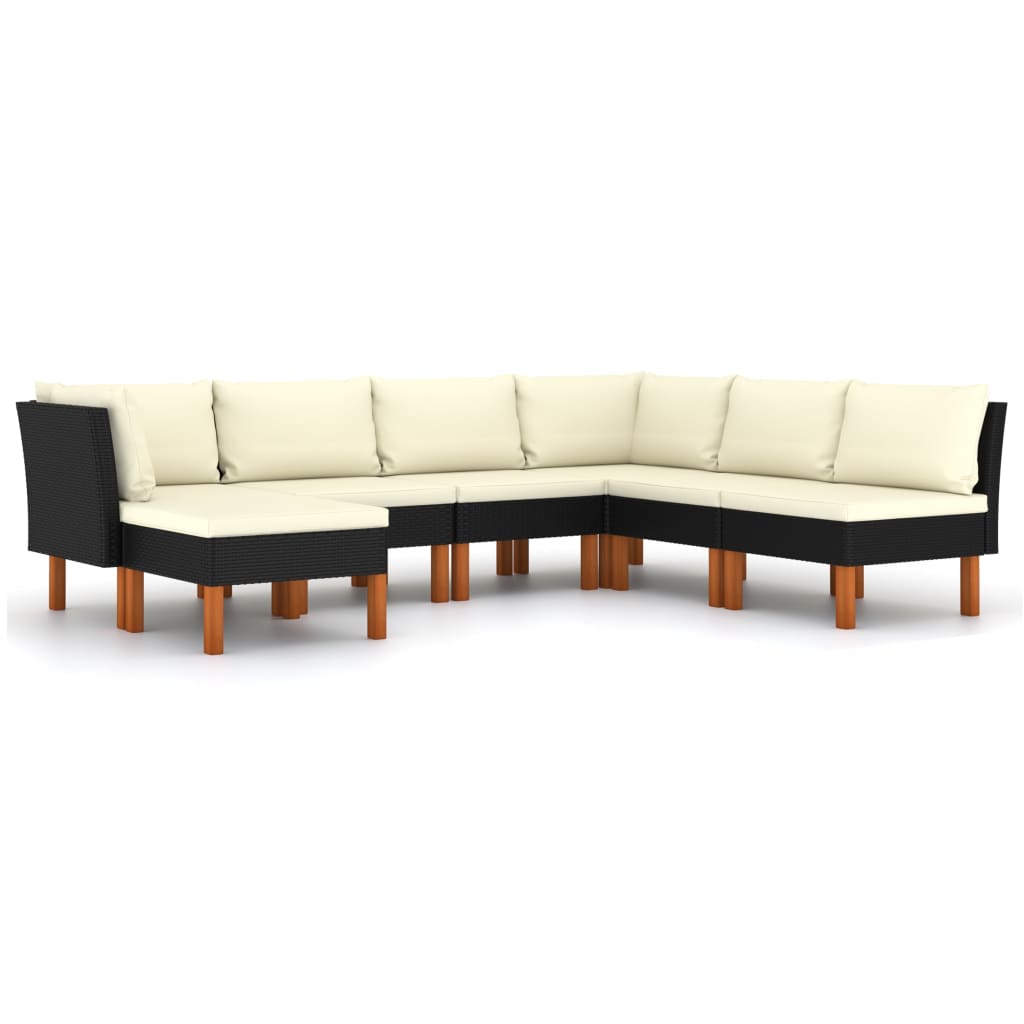 NNEVL 7 Piece Garden Lounge Set with Cushions Poly Rattan Black-1