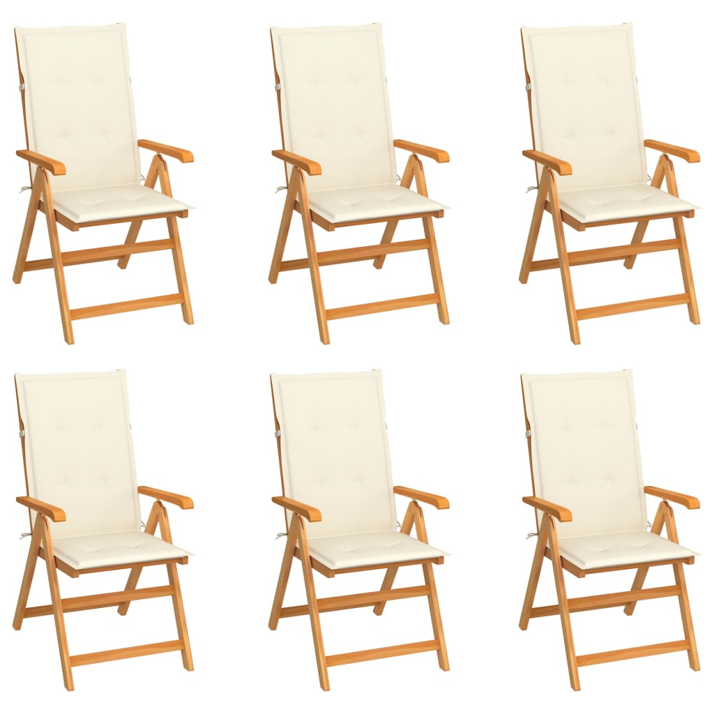 NNEVL Garden Chairs 6 pcs with Cream Cushions Solid Teak Wood-0