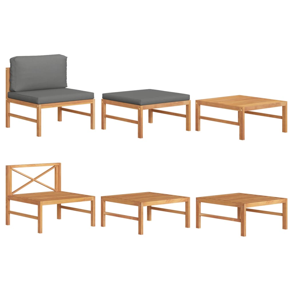 NNEVL 3 Piece Garden Lounge Set with Dark Grey Cushions Teak Wood-0