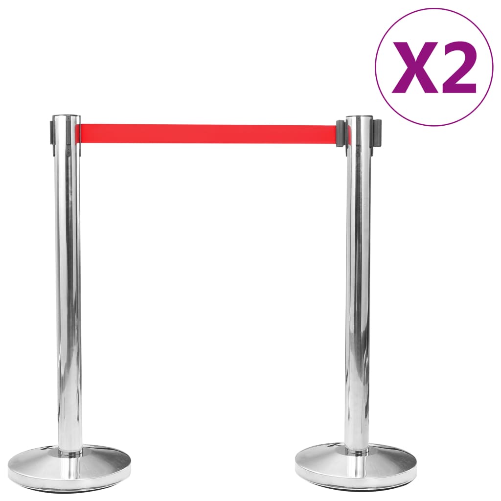 NNEVL Stanchions with Belts 4 pcs Airport Barrier Stainless Steel Silver-1