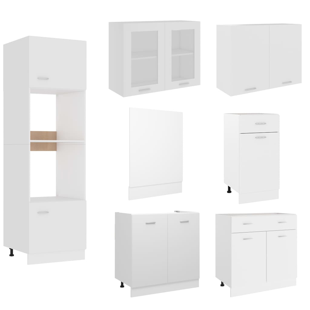 NNEVL 7 Piece Kitchen Cabinet Set White Chipboard-3