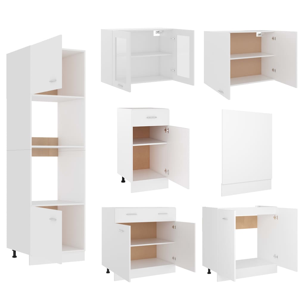 NNEVL 7 Piece Kitchen Cabinet Set White Chipboard-4