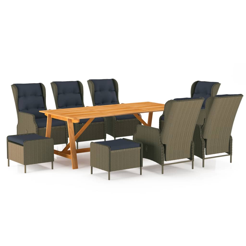 NNEVL 9 Piece Garden Dining Set Brown-0