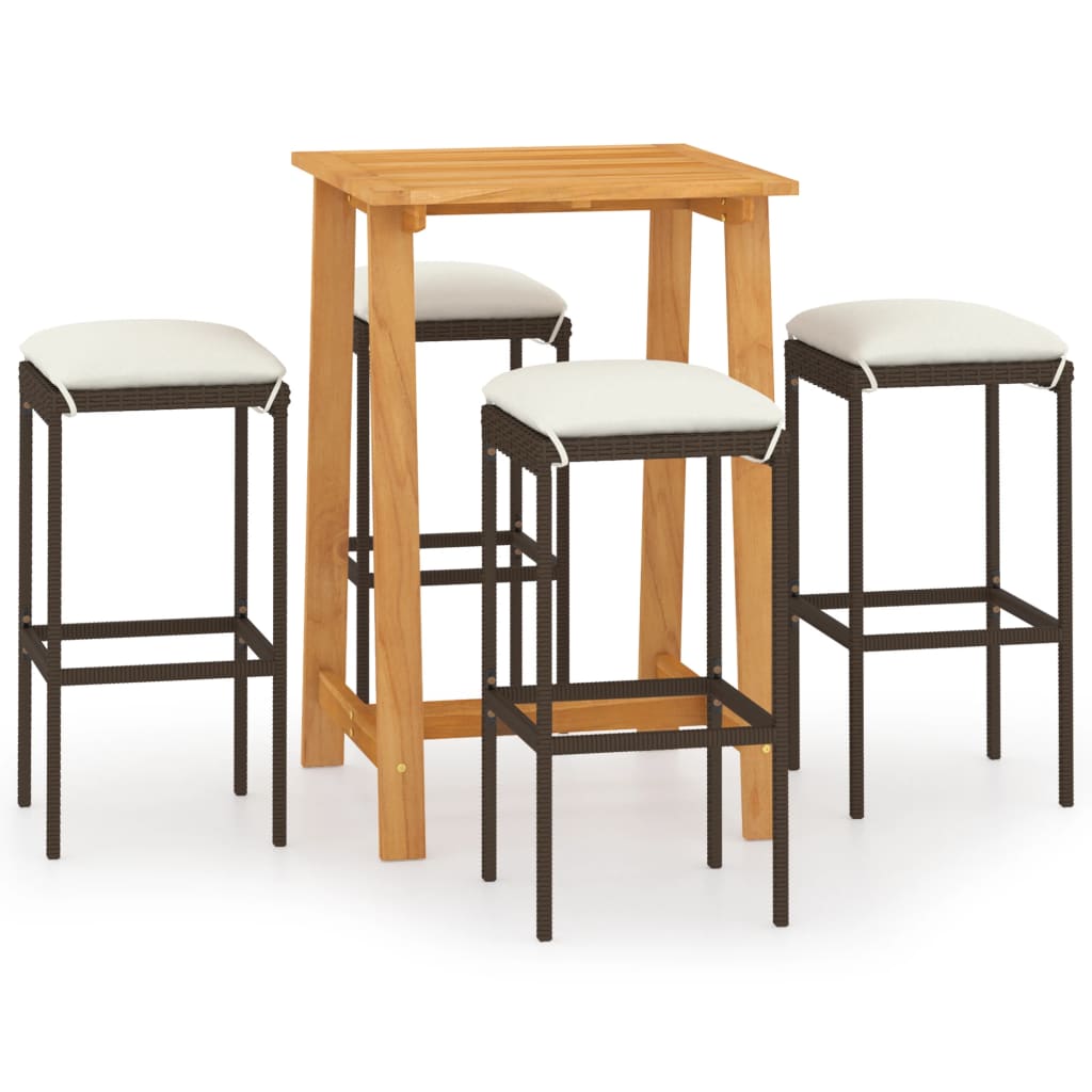 NNEVL 5 Piece Garden Bar Set with Cushions Brown-1